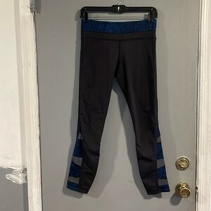 Lululemon 6 Run: Pace Tight Sashiko 25" Black Blue Quilt Gold Pockets Reflective